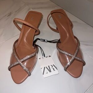 NEW: Zara Sparkle Kitten Heels. Nude. Size 7.5